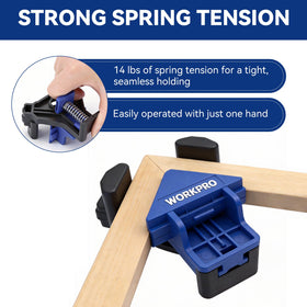 WORKPRO picture frame corner clamp ensures clean, square corners during assembly.