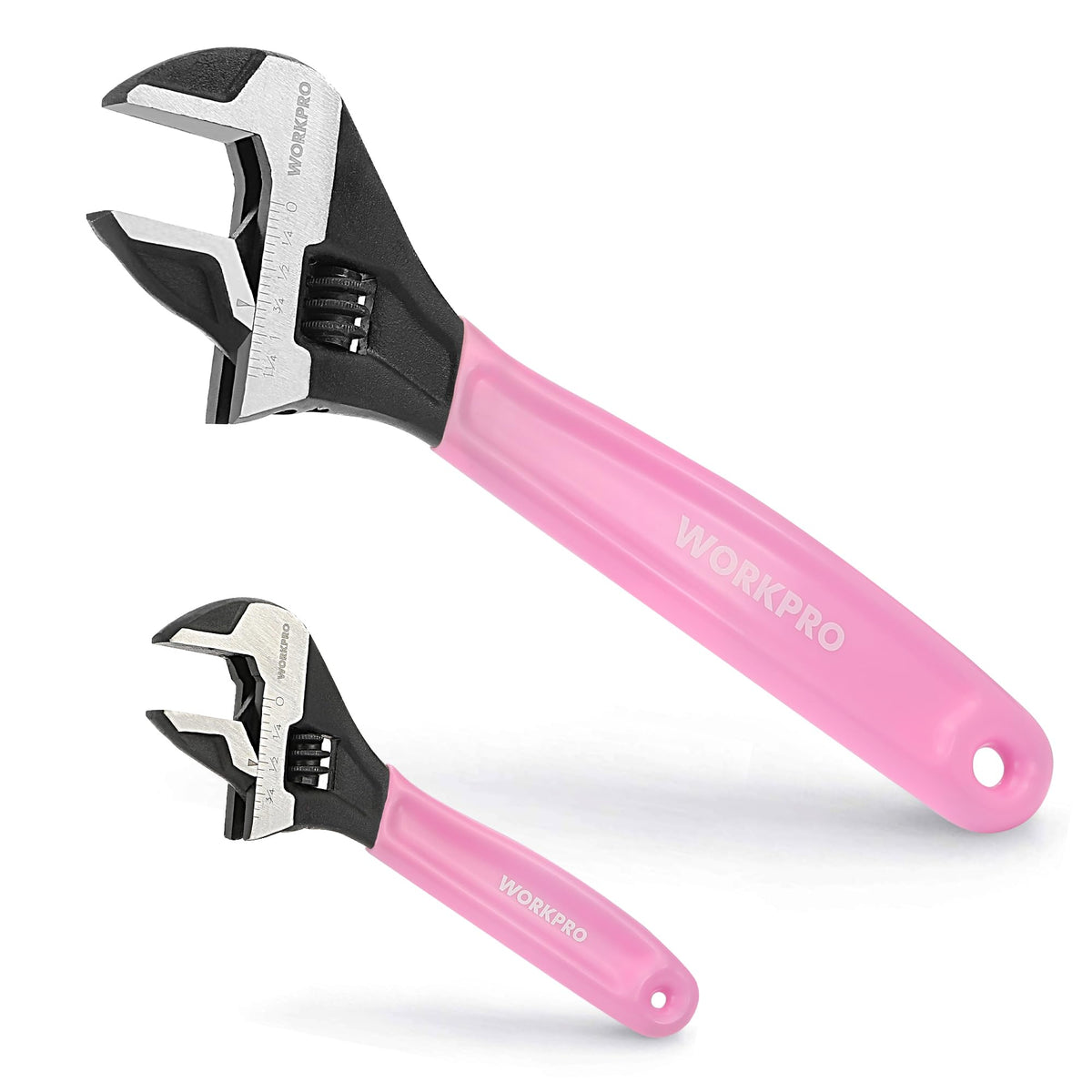 WORKPRO pink 6-inch adjustable wrench in use for home repairs