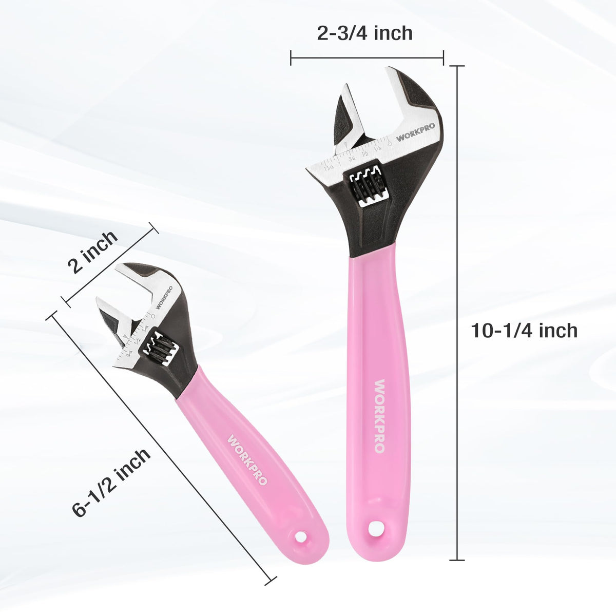 WORKPRO pink adjustable wrench with smooth jaw adjustment