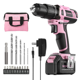 Workpro pink cordless drill driver front view showing compact design and grip