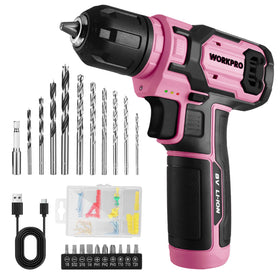 WORKPRO pink cordless drill front view for precise home projects