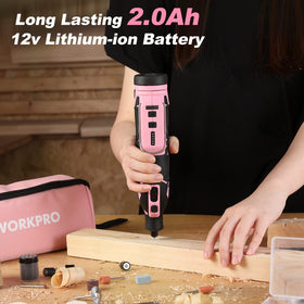 WORKPRO pink cordless tool with battery for wireless operation anywhere.