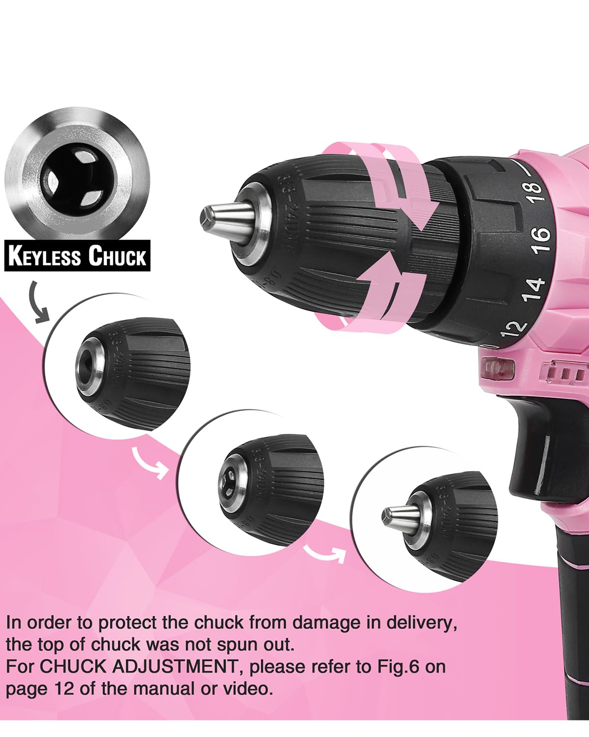 WORKPRO pink forward and reverse control for versatile fastening tasks.