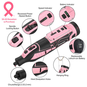 WORKPRO pink sanding and grinding pads included for smooth material finishing.
