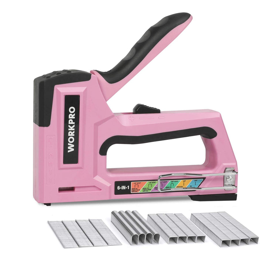WORKPRO pink staple gun 6-in-1 overview for versatile DIY projects