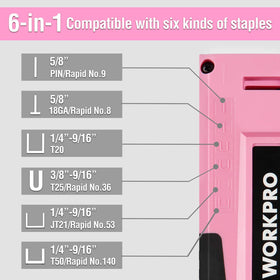 WORKPRO pink staple gun retractable lock for compact storage