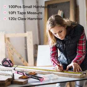 WORKPRO pink auto-lock tape measure for one-handed measuring
