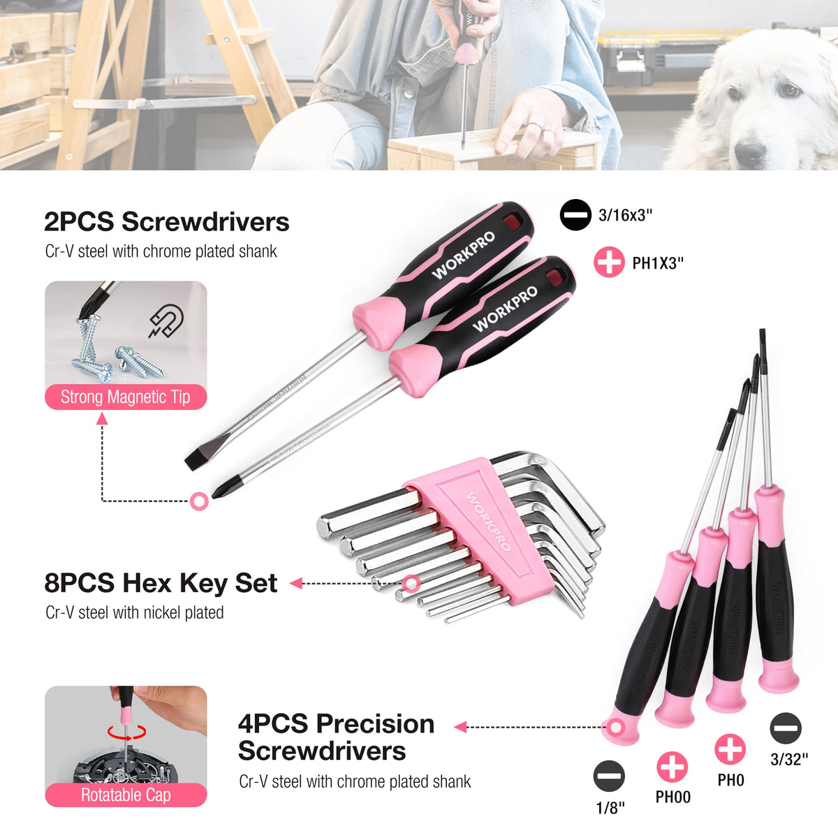 Durable CRV steel tools resist wear for lasting home use