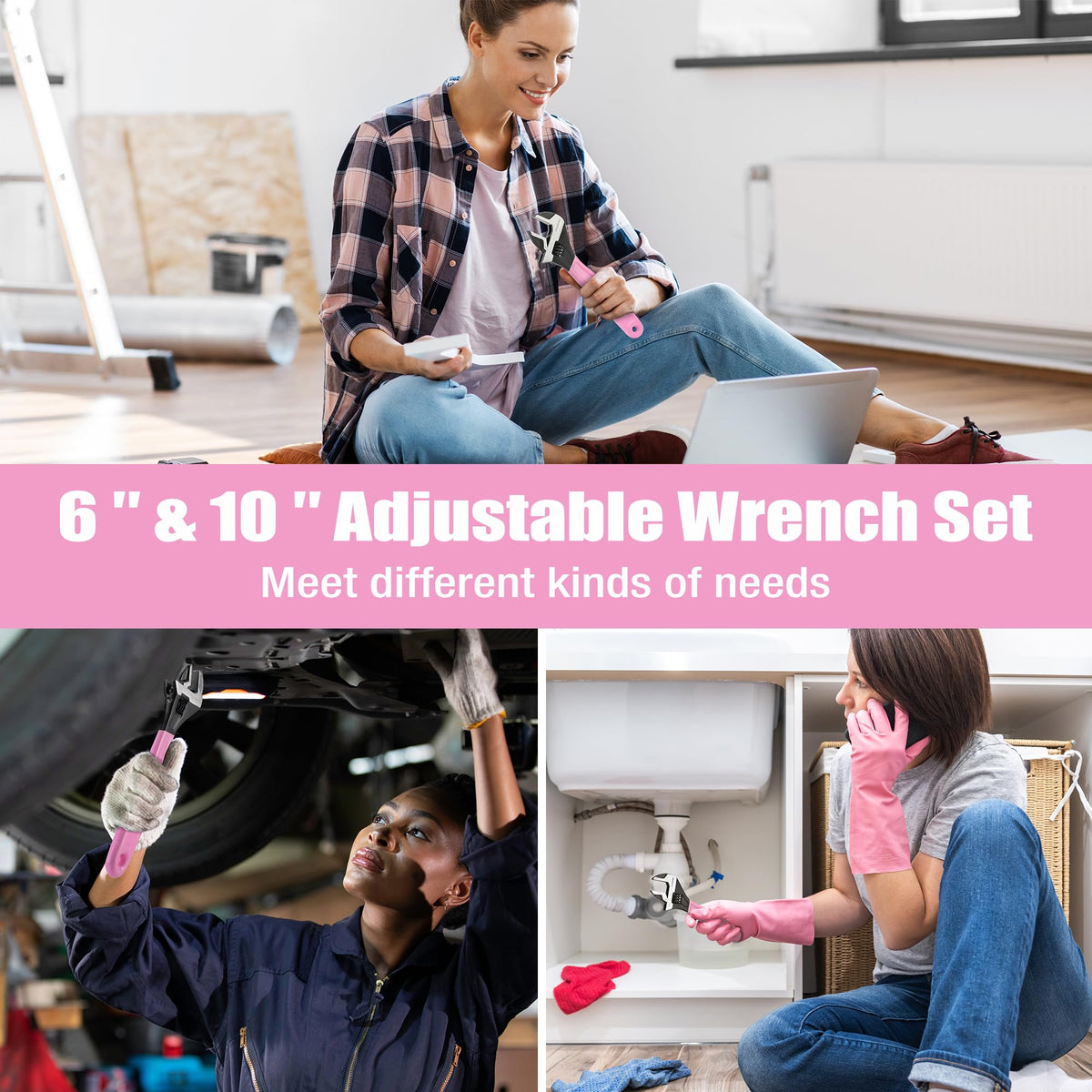 WORKPRO pink wrench set with black oxide finish for durability
