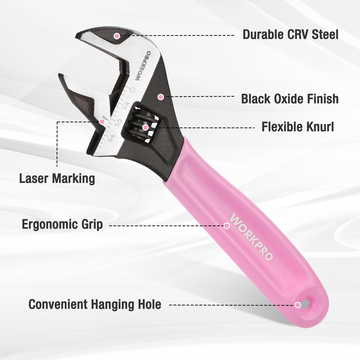 WORKPRO pink wrench made from CR-V steel for durability