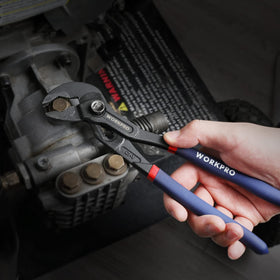 WORKPRO pliers in action for plumbing and DIY tasks.