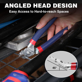 Pliers shown in auto upholstery tasks for quick repairs with WORKPRO tools.