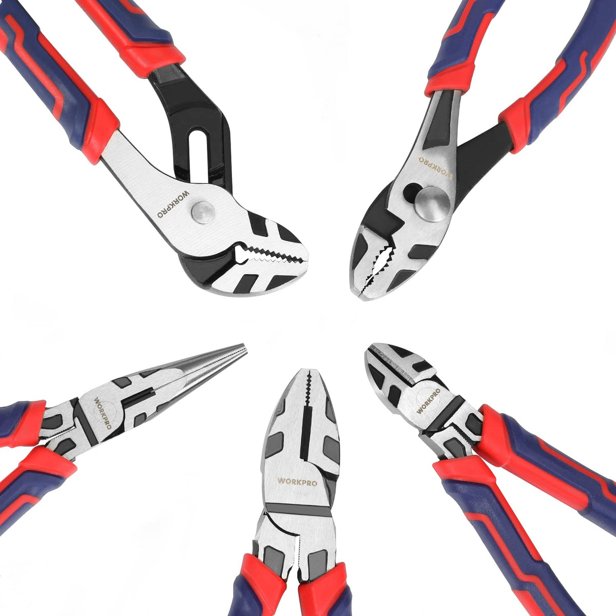 Bi-material grip on WORKPRO pliers providing comfortable, anti-slip handling
