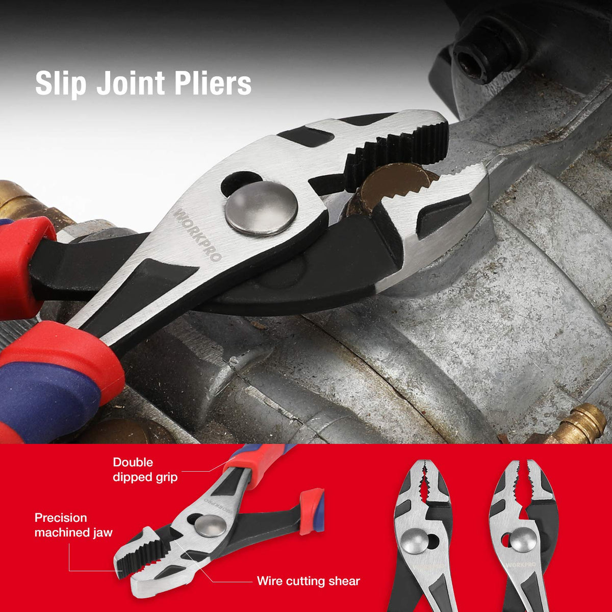 WORKPRO groove-joint pliers 8in with polished finish for tough tasks