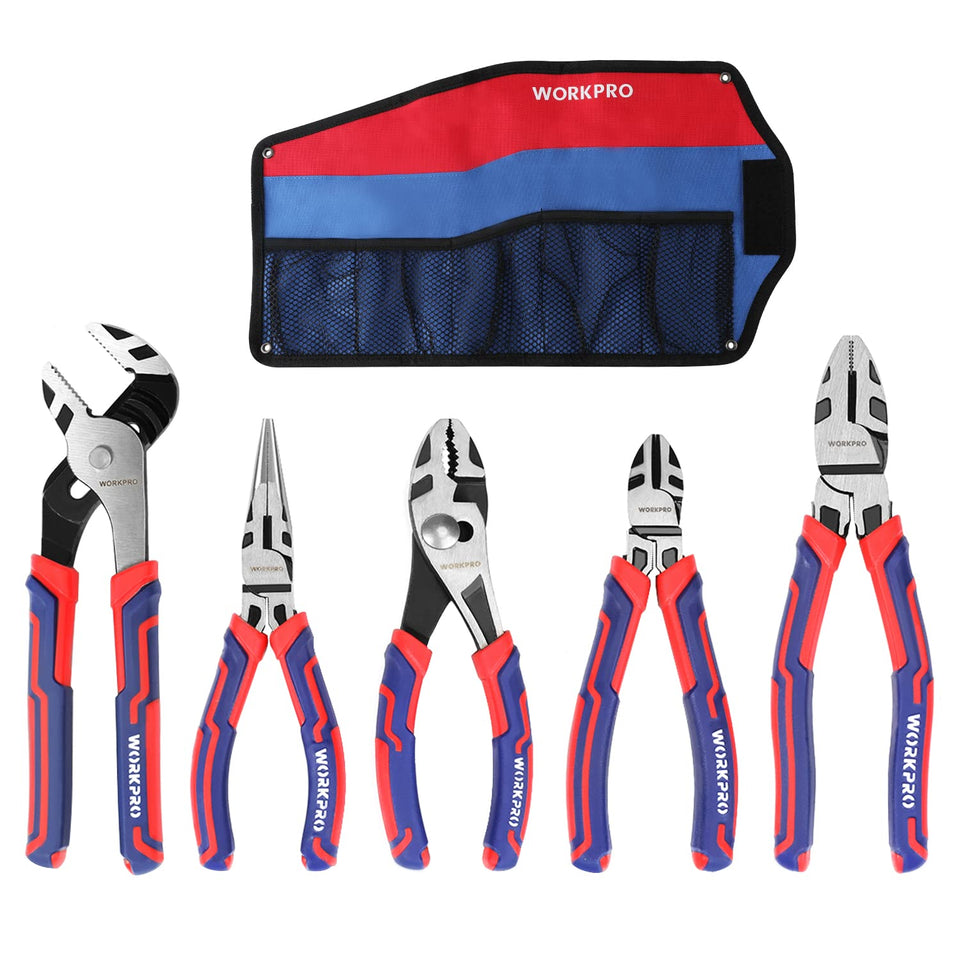 WORKPRO pliers set slip-joint 6in close-up showing durable CR-V construction for reliability
