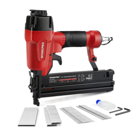 WORKPRO pneumatic brad nailer 18ga in action delivering precise joinery and clean finish.