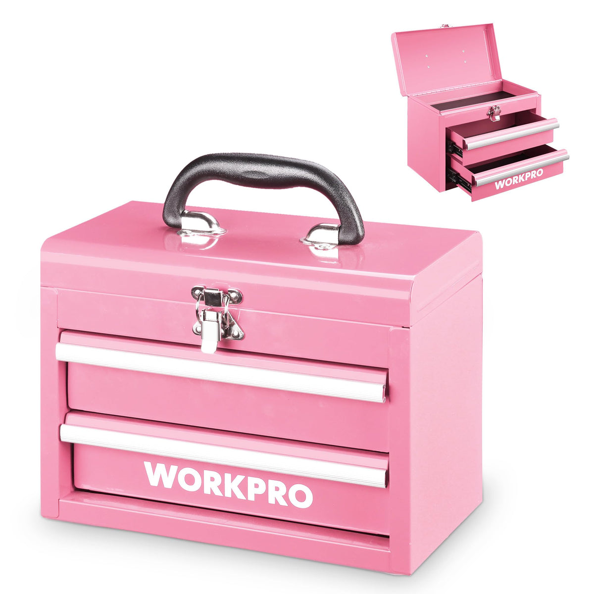 WORKPRO Portable Mini Tool Box with top storage and latch for secure, easy access.