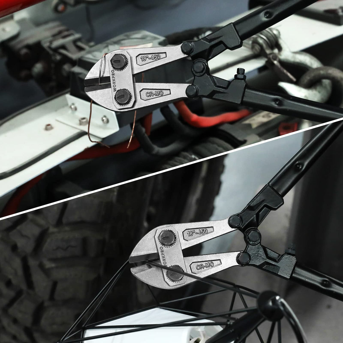 WORKPRO powder-coated jaws resist rust and wear in harsh environments.