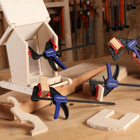 WORKPRO clamp in use keeps boards aligned during assembly.