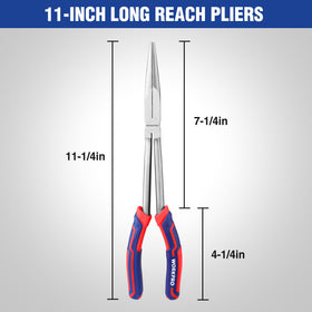 WORKPRO Premium 11-inch needle nose pliers close-up shows durable CRV steel