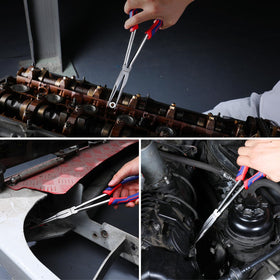 WORKPRO Premium 11-inch needle nose pliers rust-protection coating in action