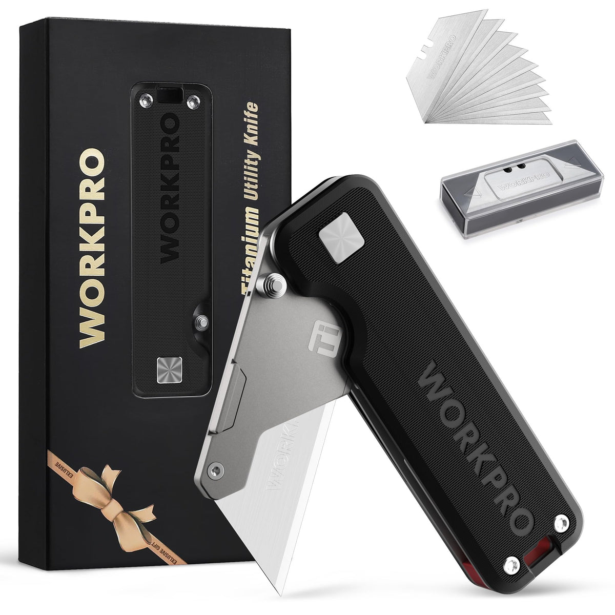 WORKPRO premium titanium utility knife CNC unibody for precise, ultra-light cutting.