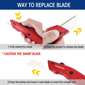 WORKPRO Premium Utility Knife pack includes 10 extra blades
