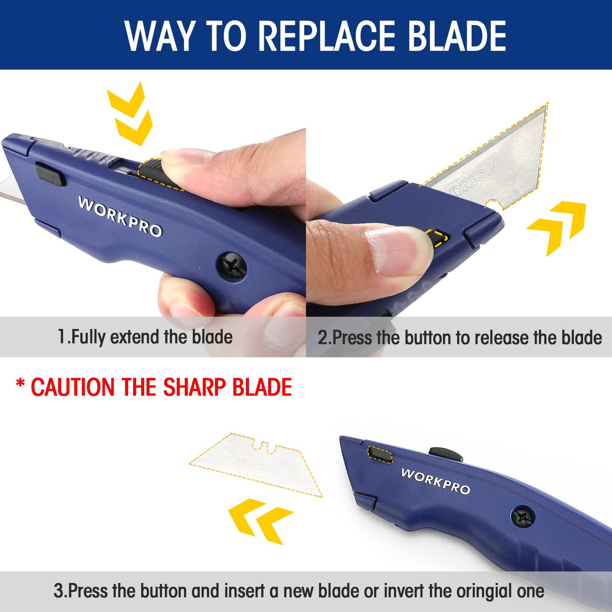 WorkPro Premium Utility Knife in use for cardboard and packaging tasks