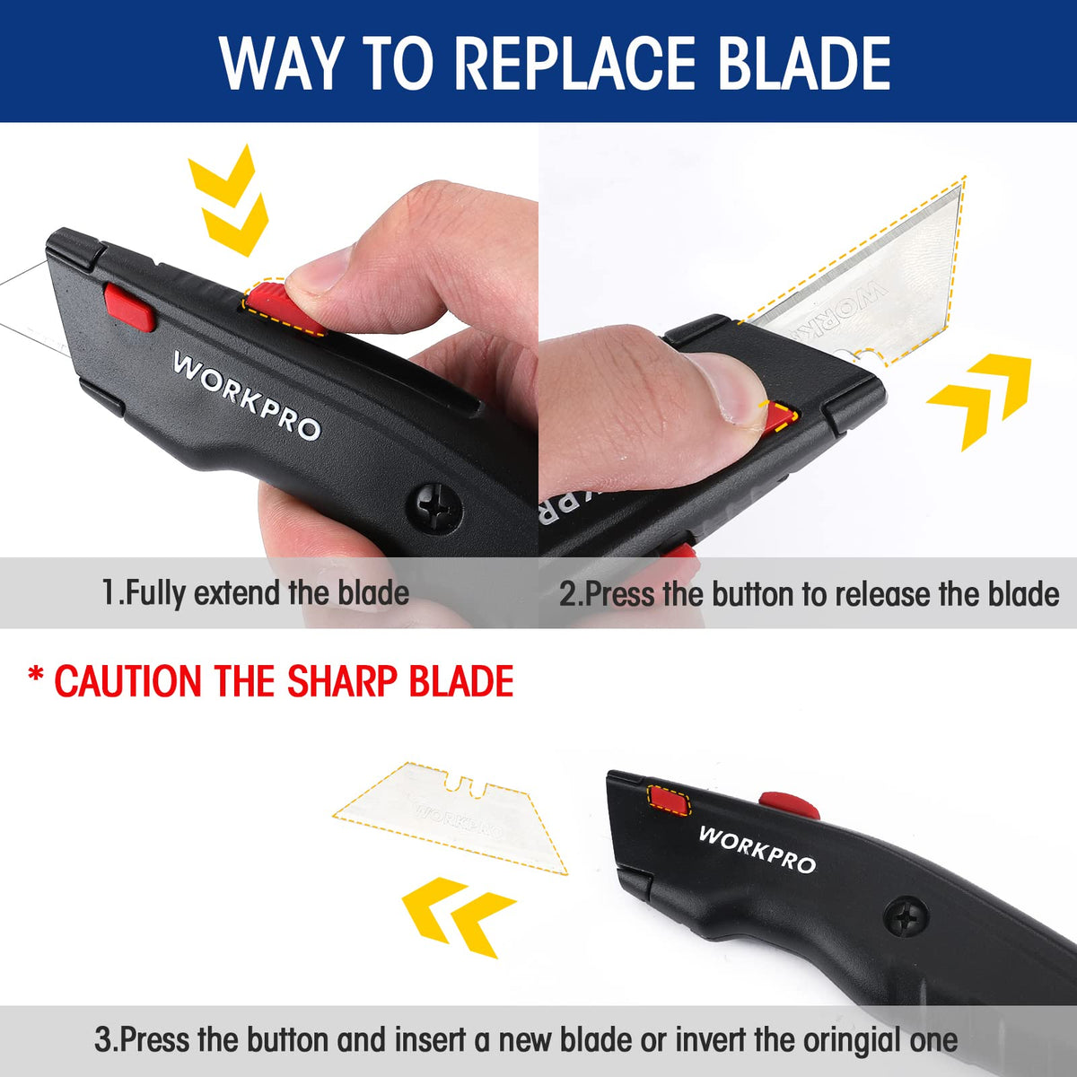 WorkPro Premium Utility Knife handles cardboard, vinyl, rope and more with clean edges