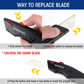 WorkPro Premium Utility Knife handles cardboard, vinyl, rope and more with clean edges