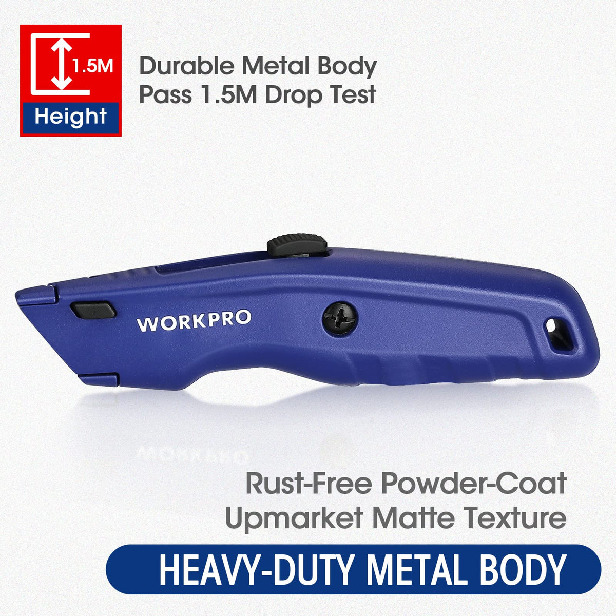 WorkPro Premium Utility Knife quick-change system simplifies blade replacement