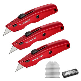 WORKPRO Premium Utility Knife in metal frame shows durable retraction