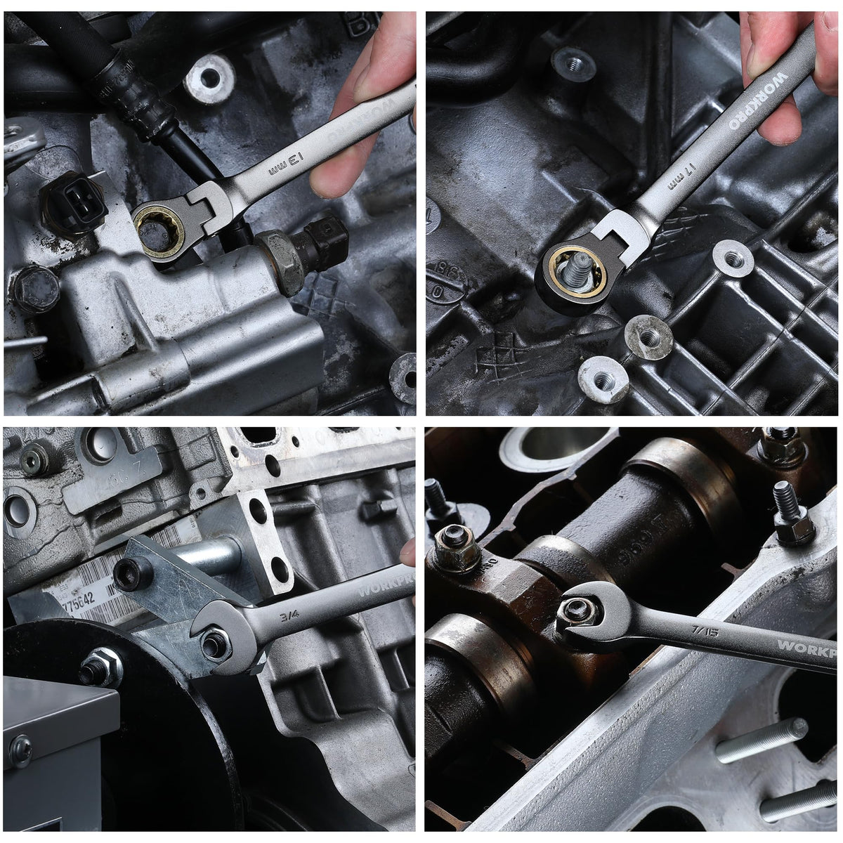 Professional workshop setup featuring WORKPRO wrenches in action
