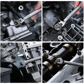 Professional workshop setup featuring WORKPRO wrenches in action