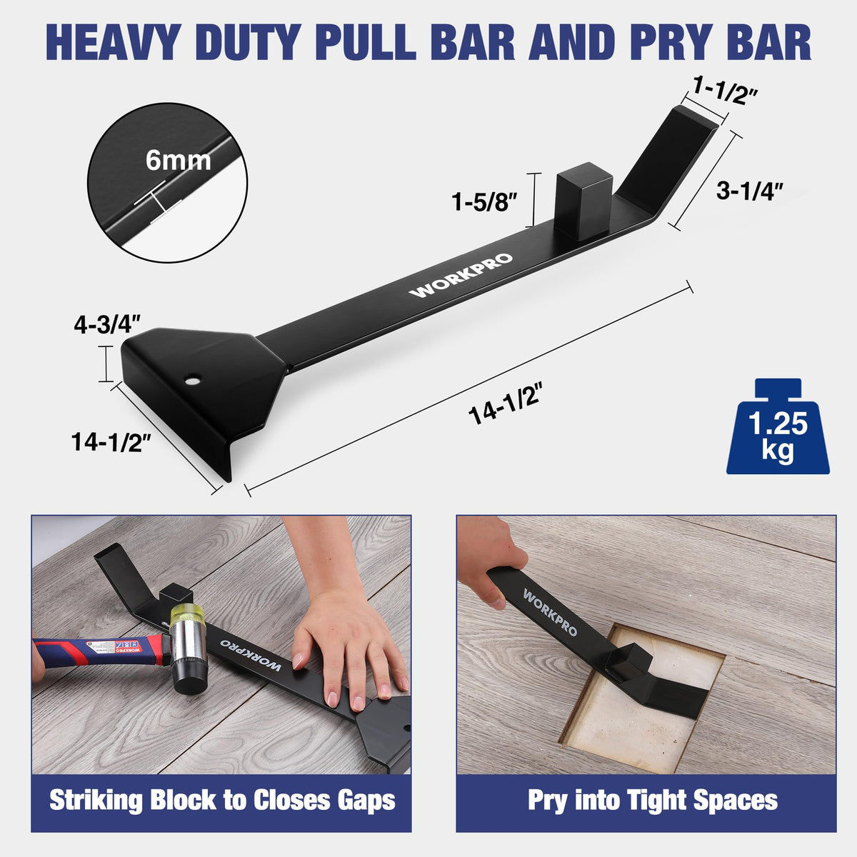 WORKPRO 17-inch pull bar aligning boards with minimal edge damage