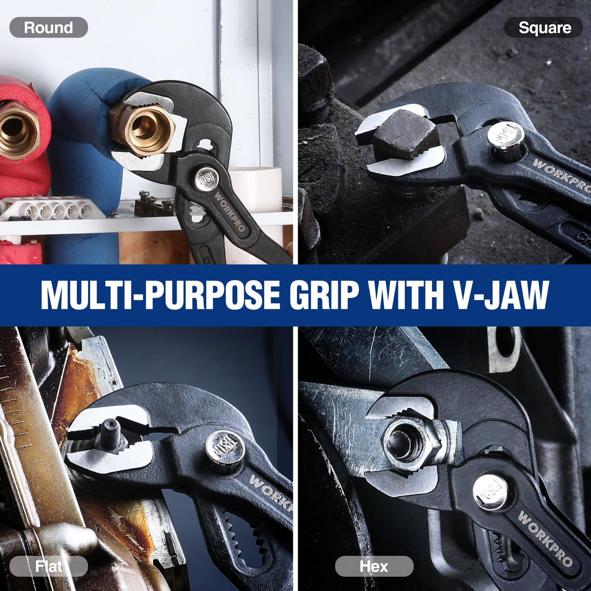 WORKPRO push-button adjustment enhances speed and one-handed setup.