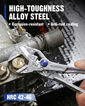 WORKPRO quick adjust enables easy resizing for nuts and bolts in tight spots.