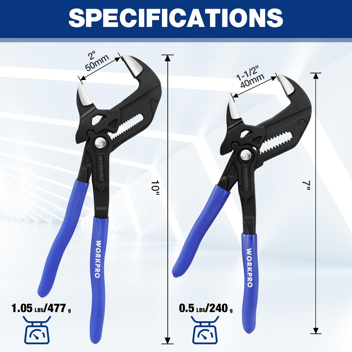 Quick-adjustment button enables rapid jaw width changes on the WORKPRO tool.