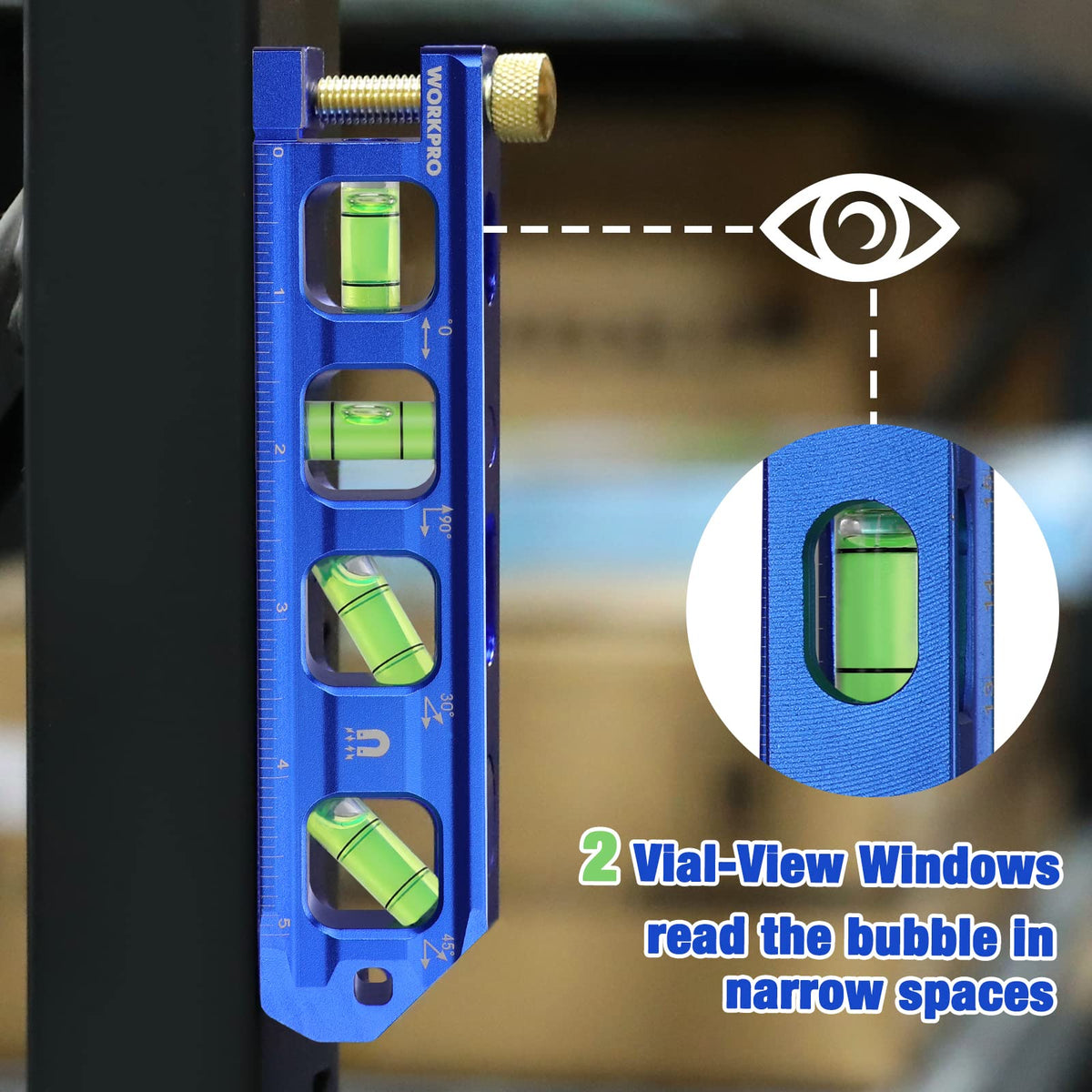 WORKPRO rare-earth magnets bottom design helps secure the level to metal surfaces.
