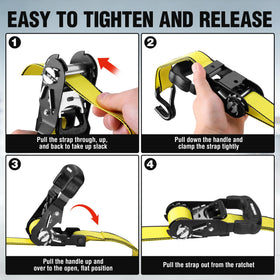 WORKPRO straps in action securing motorcycle or appliance during transport.