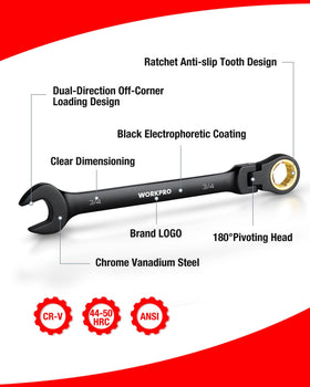 WORKPRO ratcheting wrench 3/4 inch with compact roll pouch for organized transport.