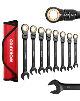 WORKPRO ratcheting wrench 5/16 inch with anti-slip teeth for secure grip in tight spaces.