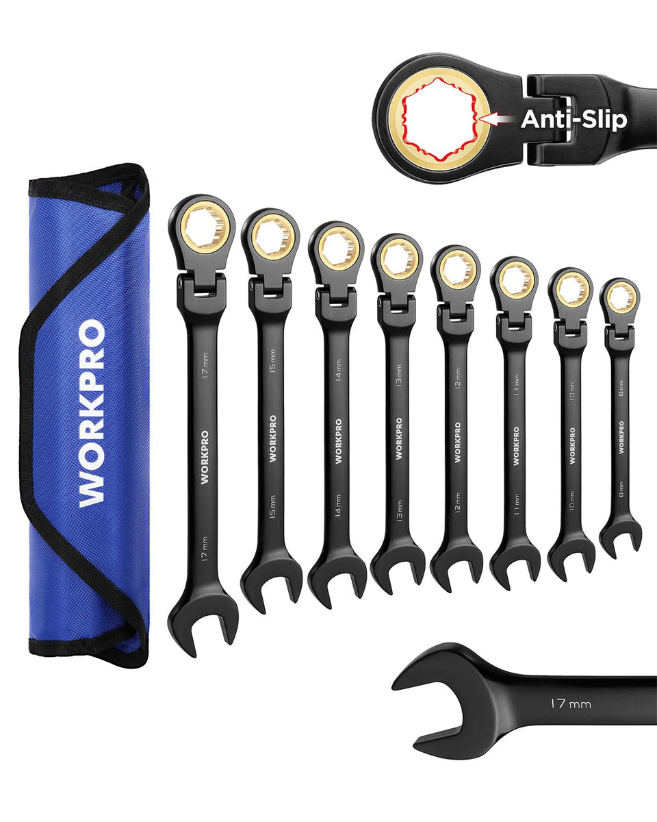 WORKPRO ratcheting wrench 8mm in compact set for precise automotive adjustments