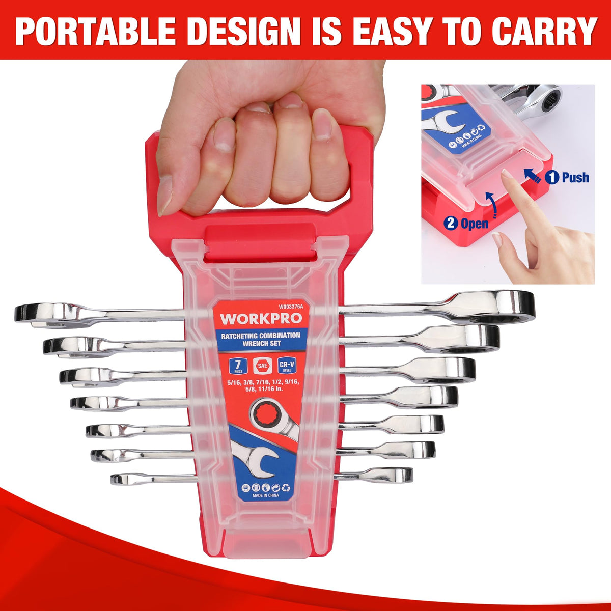 WORKPRO versatile wrench set suitable for motorcycles, autos, bikes, and home projects.