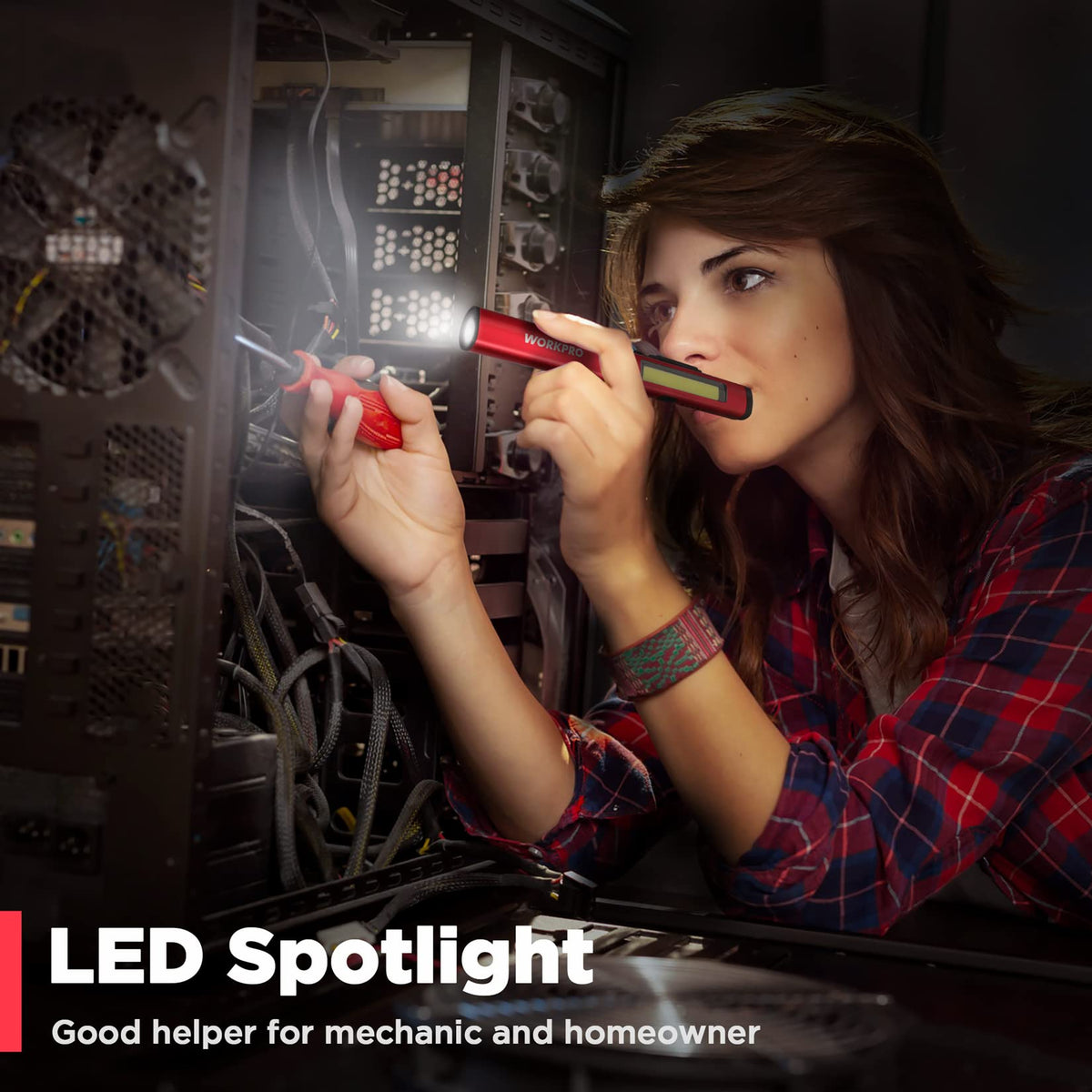 WORKPRO Pen Light UV mode (365nm) detects leaks and stains.