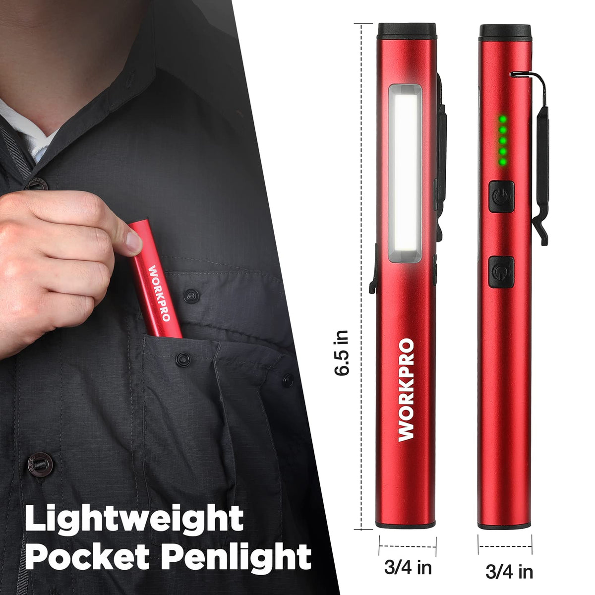WORKPRO Lightweight aluminum body ideal for pocket carry.