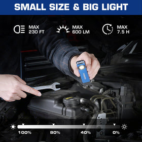 WORKPRO rechargeable work light USB-C charging view, quick recharge in 2-3 hours.