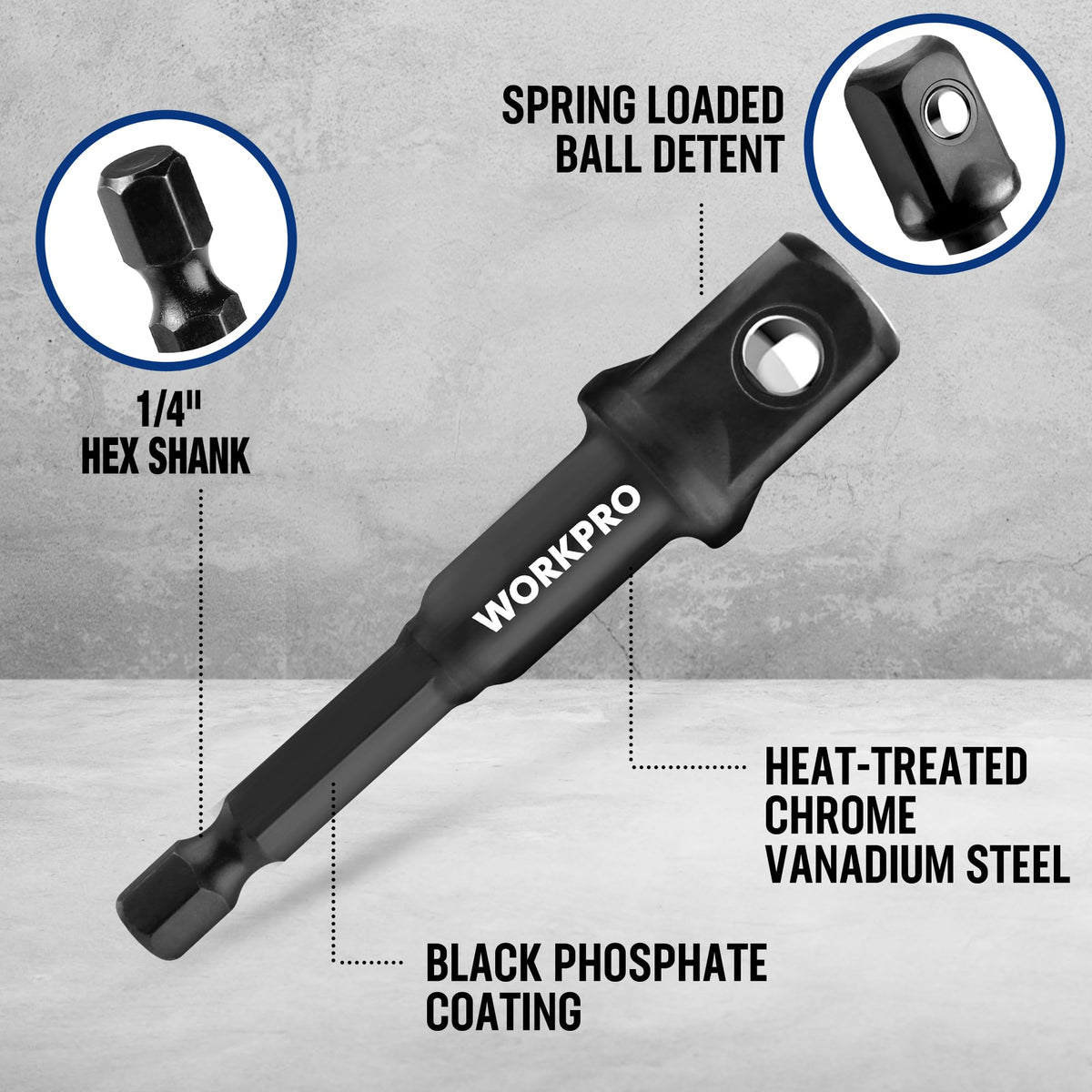 WORKPRO reducer 3-8 to 1-2 extends reach in tight spots
