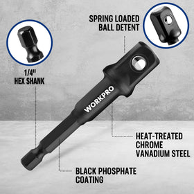 WORKPRO reducer 3-8 to 1-2 extends reach in tight spots