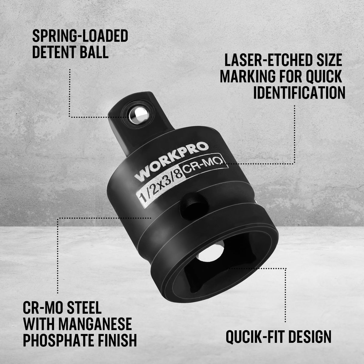 WORKPRO reducer 3-8 to 1-4 allows quick adapter changes